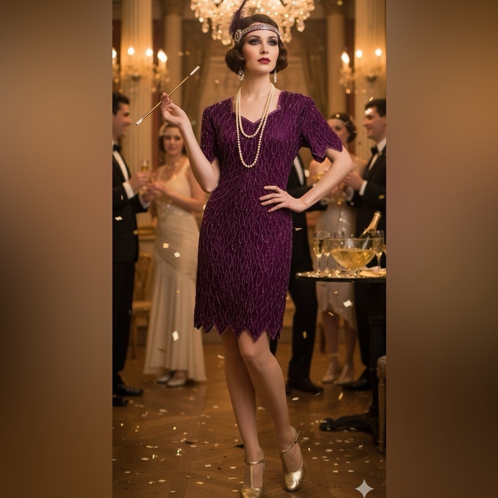 Vintage Laurence Kazar Purple Sequin Dress